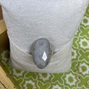 Rainbow Moonstone Oval Ring Sterling Silver Size 6.5 Iridescent/Shimmer